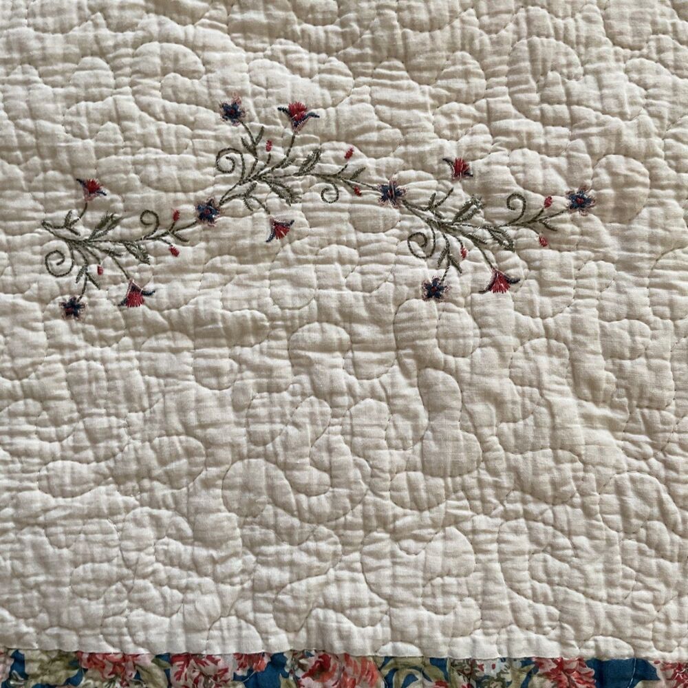 Handmade Vintage Quilt Patchwork Jacket Blue Ivor… - image 12